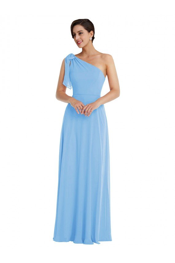 Outlet Draped One Shoulder Maxi Bridesmaid Dress with Scarf Bow