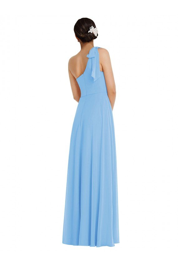 Outlet Draped One Shoulder Maxi Bridesmaid Dress with Scarf Bow