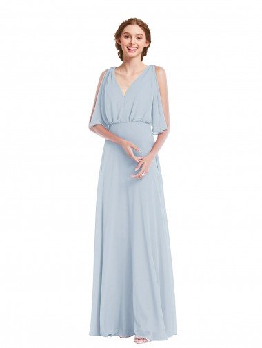 Outlet V-Neck Split Sleeves Blouson Bodice Maxi Bridesmaid Dress