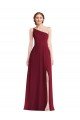 Outlet One Shoulder Chiffon Maxi Bridesmaid Dress with Shirred Front Slit