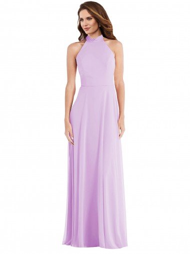 Outlet High Neck Halter Backless Maxi Bridesmaid Dress