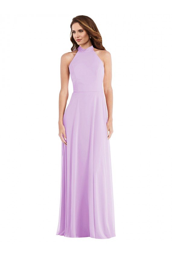 Outlet High Neck Halter Backless Maxi Bridesmaid Dress