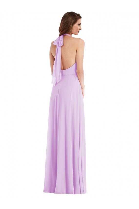 Outlet High Neck Halter Backless Maxi Bridesmaid Dress
