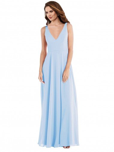 Outlet Deep V-Neck Chiffon Maxi Bridesmaid Dress