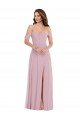 Outlet Off the Shoulder Draped Sleeve Maxi Bridesmaid Dress with Front Slit