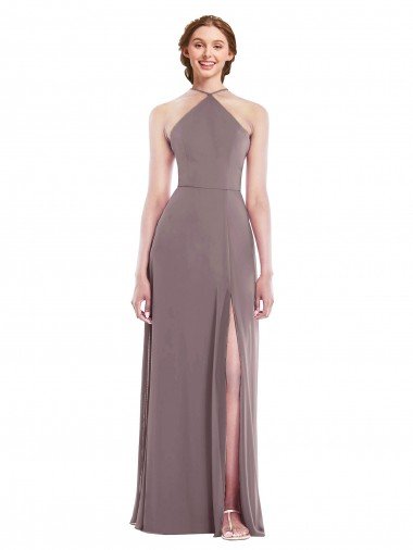 Outlet Diamond Halter Maxi Formal Bridesmaid Dress with Front Slit