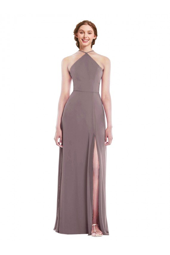 Outlet Diamond Halter Maxi Formal Bridesmaid Dress with Front Slit