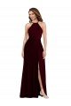Outlet Halter Spaghetti Straps Maxi Bridesmaid Dress with Front Slit