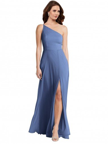 Outlet One Shoulder Full Length Maxi Formal Bridesmaid Dress with Flirty Slit