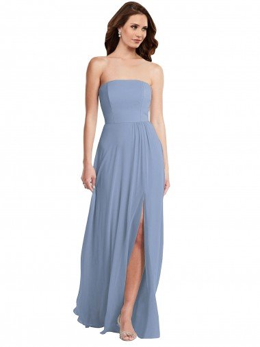 Outlet Strapless A-Line Maxi Bridesmaid Dress with Front Slit