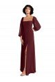 Outlet Sheer Long Sleeves Chiffon Bridesmaid Dress with High Slit