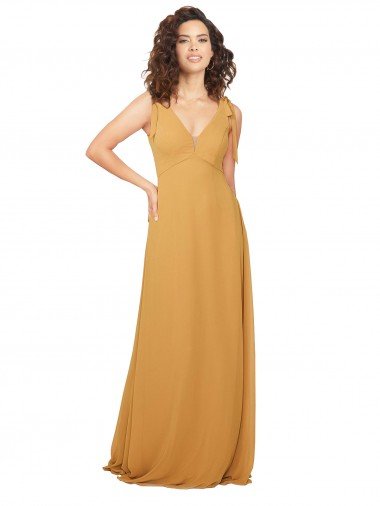 Outlet Boho Chiffon Bridesmaid Dress with Tied Straps