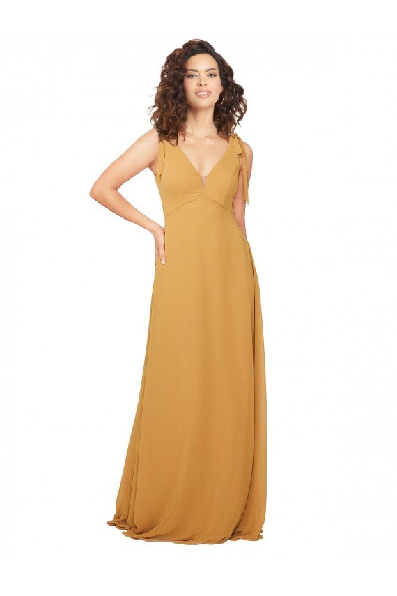 Outlet Boho Chiffon Bridesmaid Dress with Tied Straps