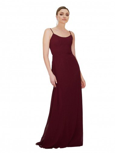 Outlet Scoop Neck Tied Keyhole Back Chiffon Bridesmaid Dress