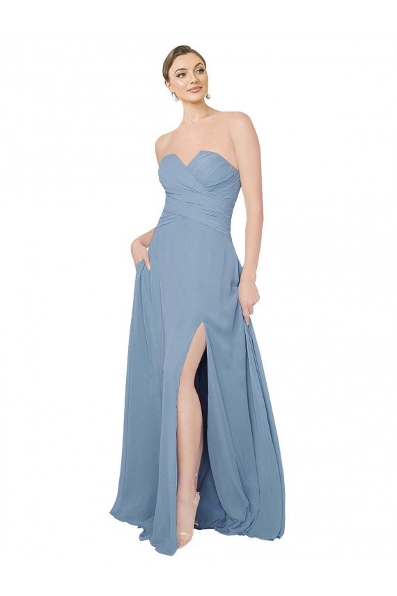 Outlet Draped Sweetheart Chiffon Bridesmaid Dress with Front Slit