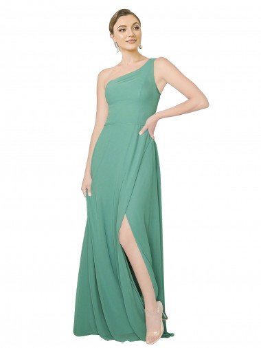 Outlet One Shoulder Asymmetric Chiffon Bridesmaid Dress with Pockets