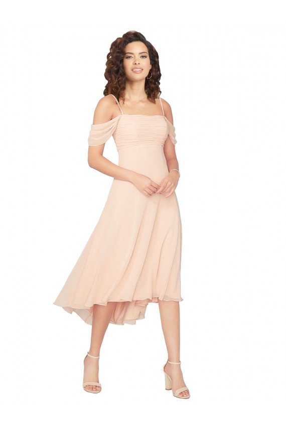 Outlet Cold Shoulder Midi Length Short Chiffon Bridesmaid Dress