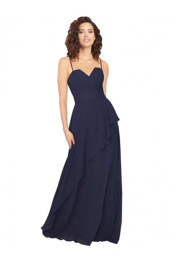 Outlet Ruffled Skirt Low Back Long Chiffon Bridesmaid Dress