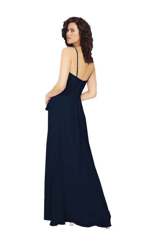 Outlet Ruffled Skirt Low Back Long Chiffon Bridesmaid Dress