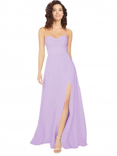 Outlet Draped Sweetheart Long Chiffon Bridesmaid Dress with Front Slit
