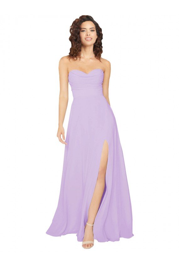 Outlet Draped Sweetheart Long Chiffon Bridesmaid Dress with Front Slit