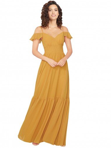 Outlet Ruched Keyhole Back Boho Chiffon Bridesmaid Dress