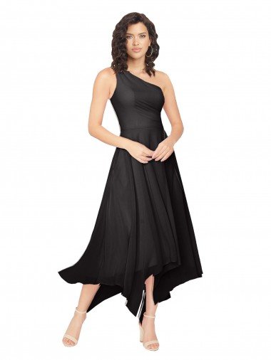Outlet Midi Length One Shoulder Chiffon Cocktail Bridesmaid Dress