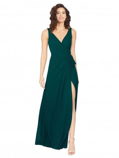 Outlet V-Neck Chiffon Bridesmaid Dress with Front Skirt Slit