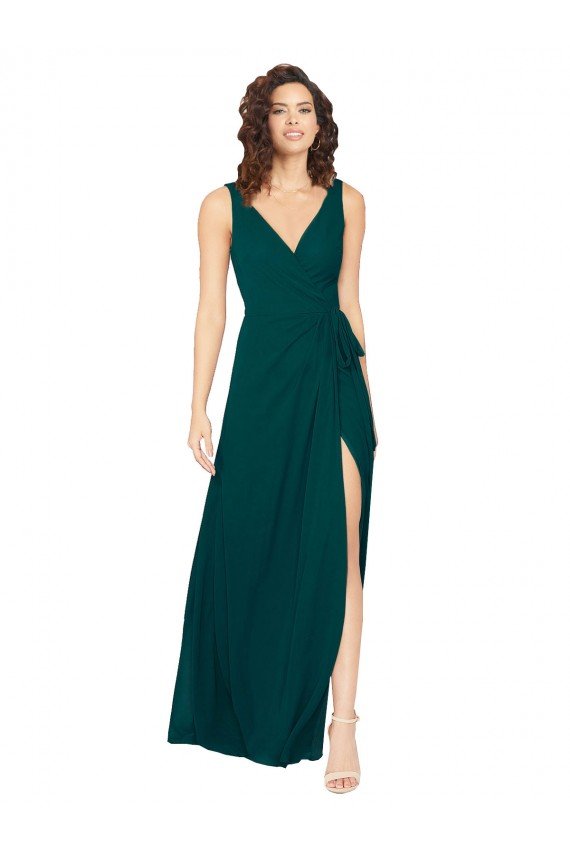 Outlet V-Neck Chiffon Bridesmaid Dress with Front Skirt Slit
