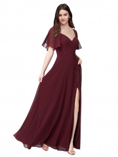 Outlet Chiffon Flutter Sleeve Sweetheart Bridesmaid Dress
