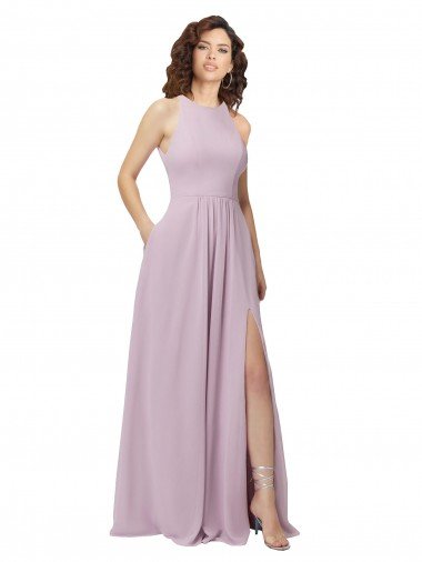 Outlet High-Halter Chiffon Bridesmaid Dress with Keyhole Cowl Back