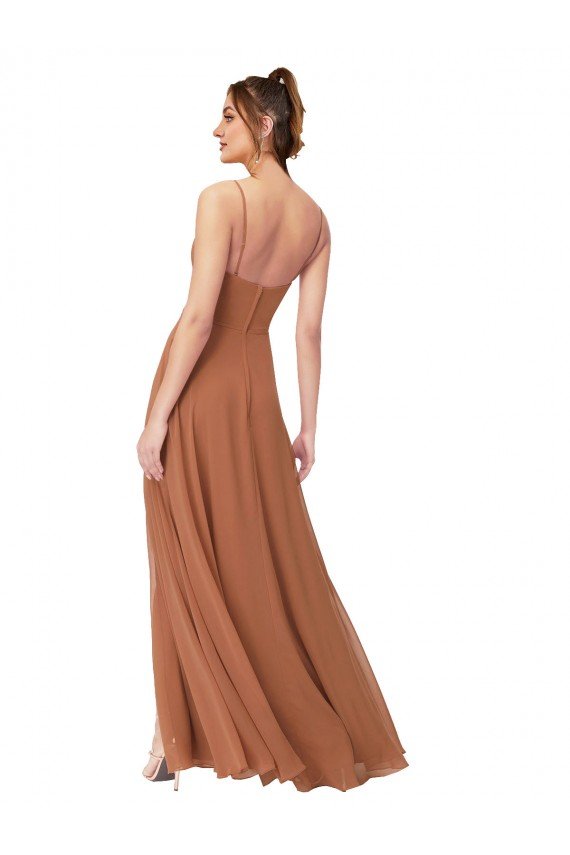 Outlet Cowl Neck Chiffon Bridesmaid Dress with Front Slit