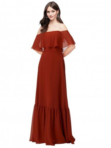 Outlet Off the Shoulder Ruffle Chiffon Bridesmaid Dress