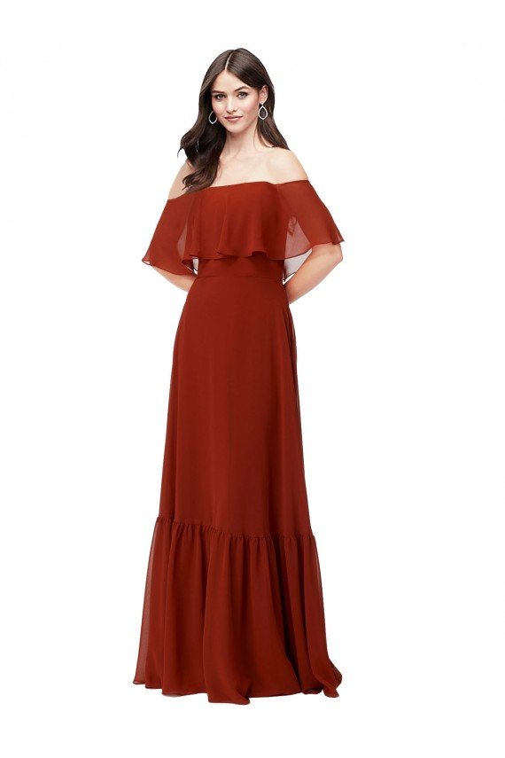 Outlet Off the Shoulder Ruffle Chiffon Bridesmaid Dress