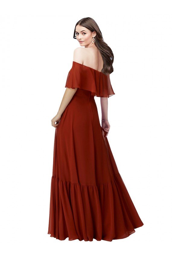 Outlet Off the Shoulder Ruffle Chiffon Bridesmaid Dress