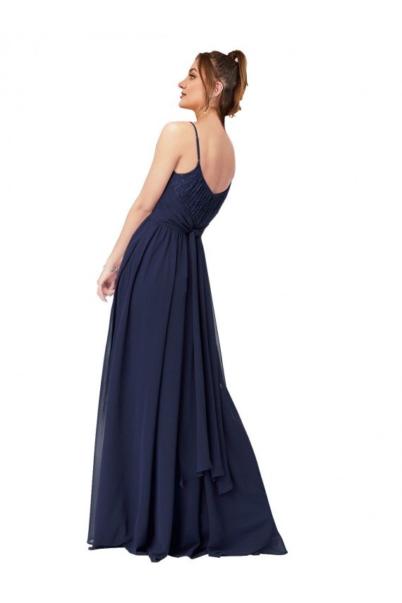 Outlet Long Chantilly Lace and Ruched Chiffon Bridesmaid Dress with Pockets