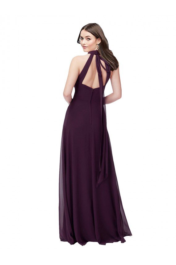 Outlet Chiffon High-Halter Bridesmaids Dress with Keyhole Back