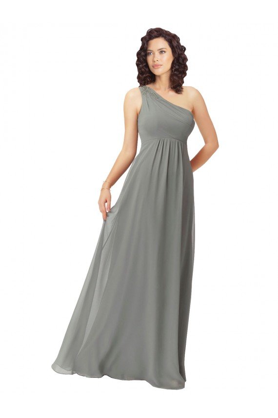 Outlet Embroidered One Shoulder Chiffon Bridesmaid Dress