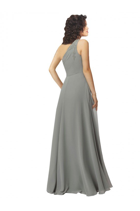 Outlet Embroidered One Shoulder Chiffon Bridesmaid Dress