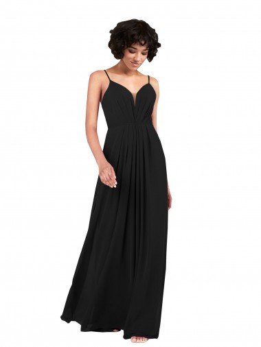 Outlet Simple V-Neckline Chiffon Formal Bridesmaid Dress with Pleated Skirt