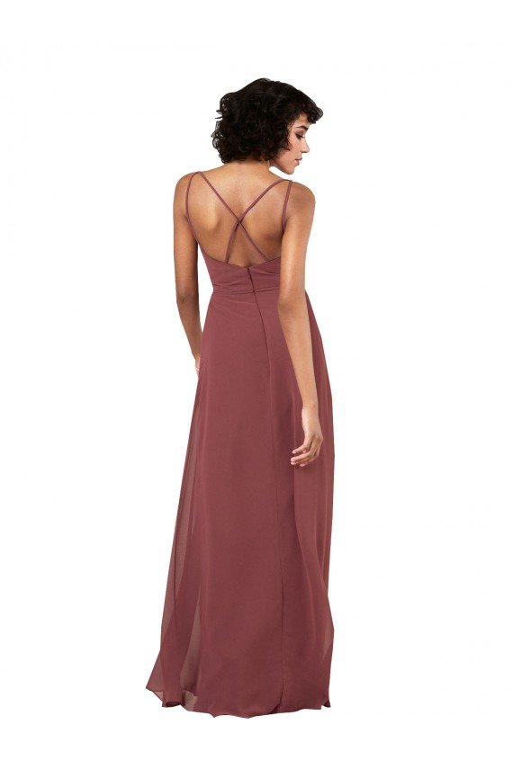 Outlet Simple V-Neckline Chiffon Formal Bridesmaid Dress with Pleated Skirt