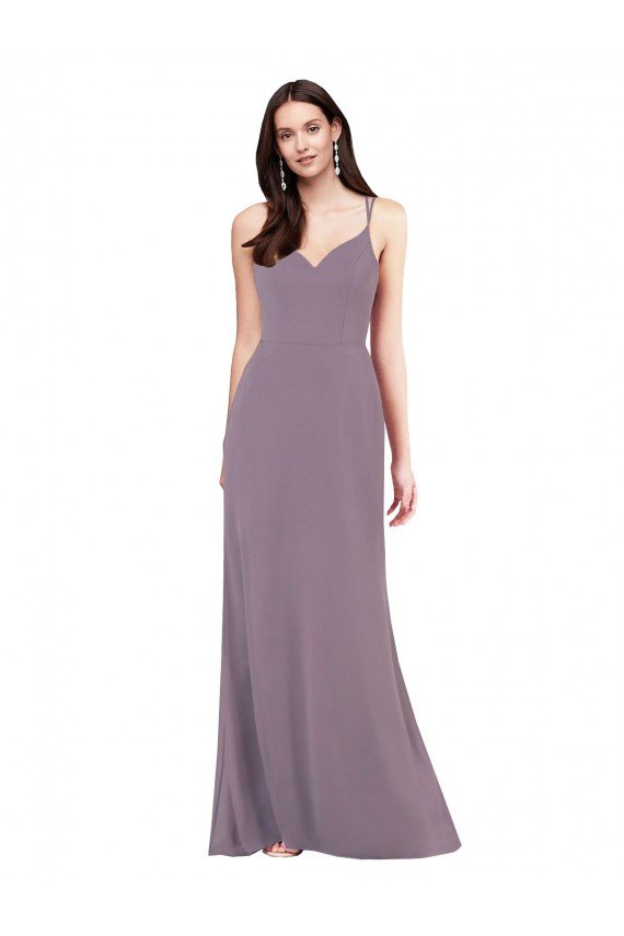 Outlet Simple Floor-Length Chiffon Formal Bridesmaid Dress with Criss-Cross Back