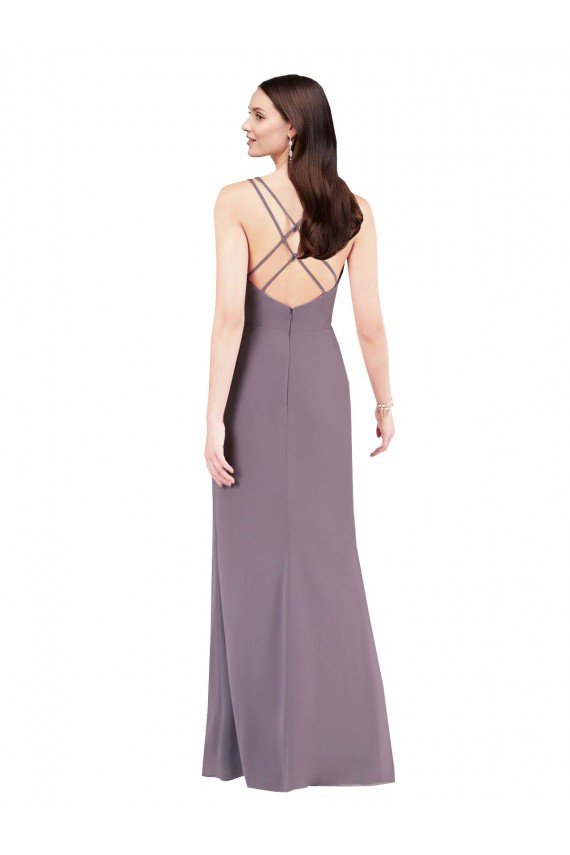 Outlet Simple Floor-Length Chiffon Formal Bridesmaid Dress with Criss-Cross Back
