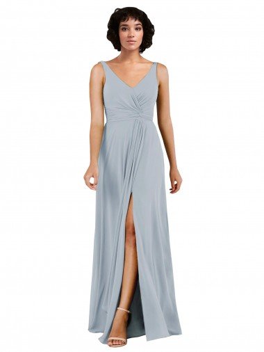 Outlet V-Neckline Wrapped Chiffon Bridesmaid Dress with Skirt Slit