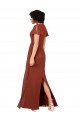 Outlet Deep V-Neckline Chiffon Bridesmaid Dress with Flutter Sleeves