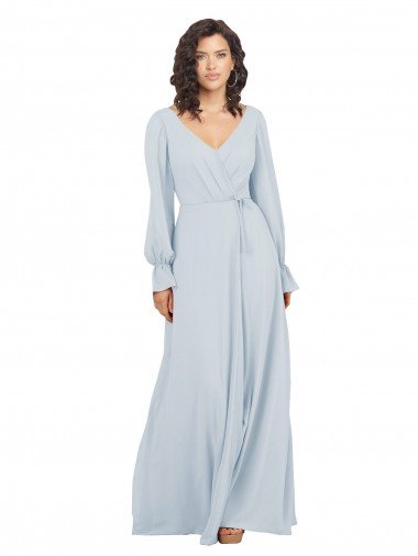 Outlet Long Sleeve Chiffon Bridesmaid Dress with Bow Detail