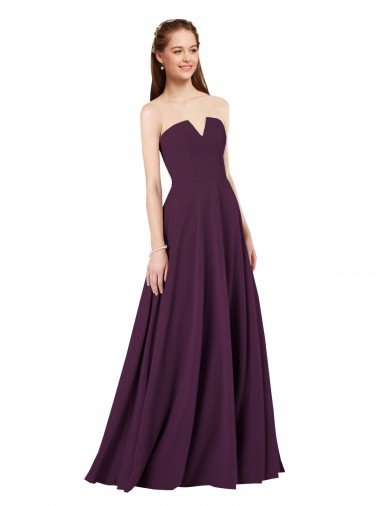 Outlet Strapless Chiffon Bridesmaid Dress with Notched Neckline