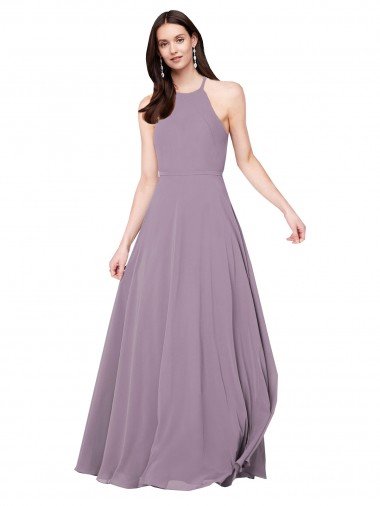 Outlet Floor Length Long Chiffon Bridesmaid Dress with Double Bow Feature