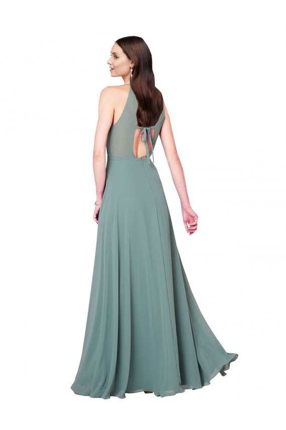 Outlet Floor Length Long Chiffon Bridesmaid Dress with Double Bow Feature
