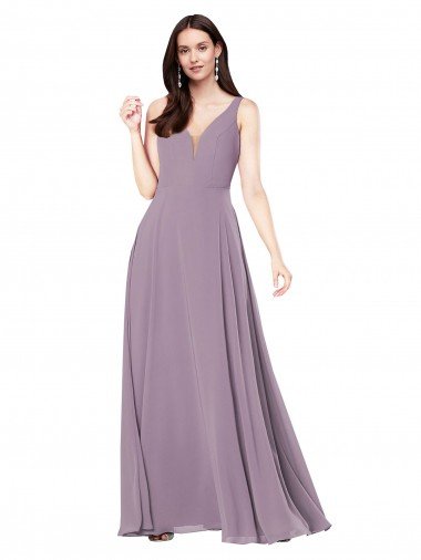 Outlet Long Chiffon Formal Bridesmaid Dress with Open Back